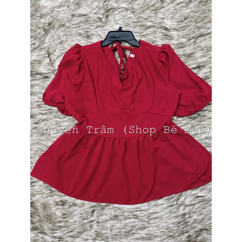 Áo Peplum Tay Bồng Cổ V Cột Nơ Lưng BigSize 65-90Kg [Hình Thật Chính Chủ]