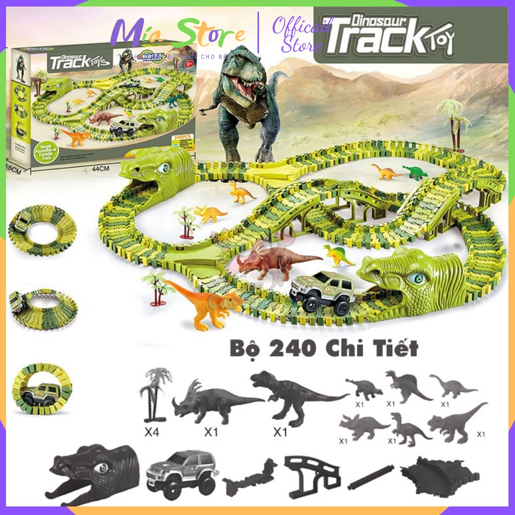 Bộ lắp ráp đường đua ô tô khủng long, đồ chơi lắp ghép đường ray khủng long cỡ lớn cho bé thoả sức sáng tạo