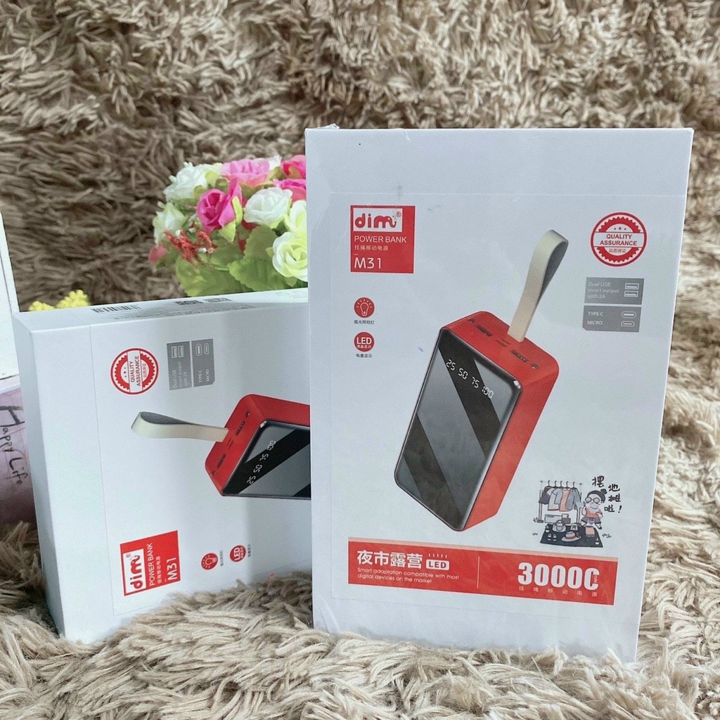 Pin sạc dự phòng dung lượng 30.000mAh PD06, Sạt nhanh Qc 3.0 dùng cho điện thoại, dây cáp micro TypeC