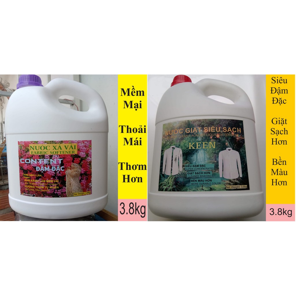 Com bo Nước giặt và Nước xả vải - 2 can 3.8kg.