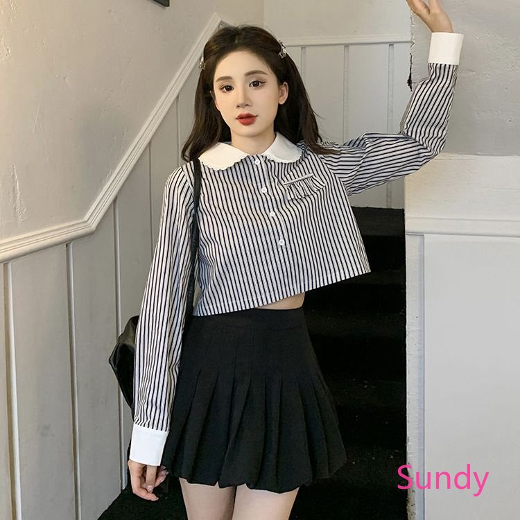 Set Áo Thun Dài Tay Cổ Bẻ + Áo Len Cộc Tay Cổ Bẻ Thời Trang Nữ