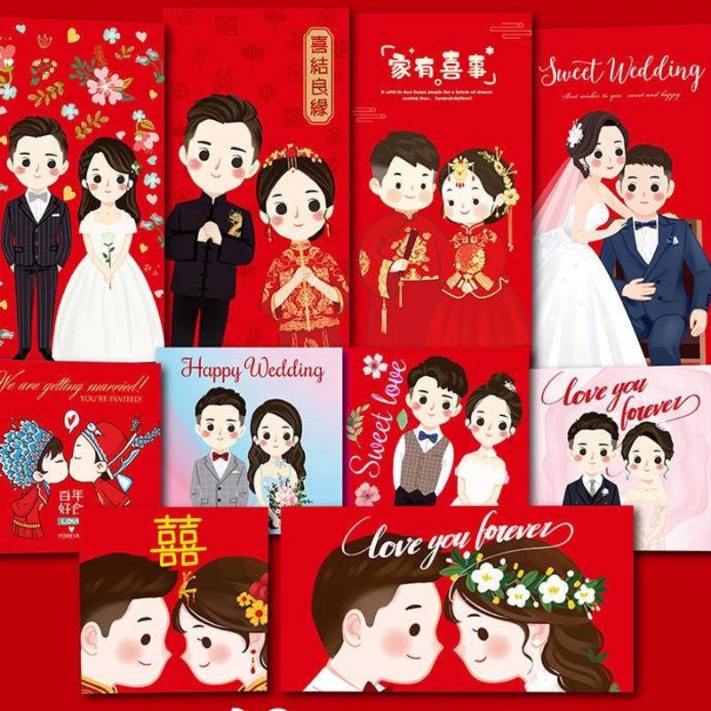 Set 30-40 Phong Bì Đám Cưới angpao Hoạt Hình angpao wedding money envelopes red packet angpow envelo