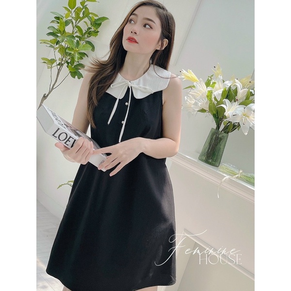 Đầm Cổ Sen Thắt Nơ, Đầm màu đen kiểu dễ thương, đầm babydoll, đầm đi làm đi chơi.
