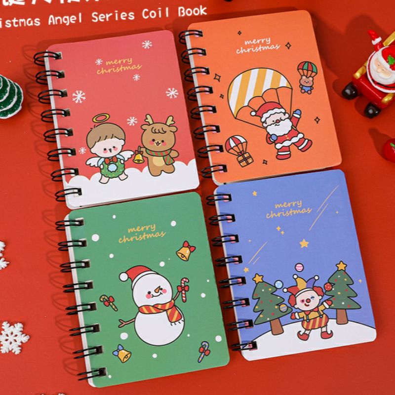 Sổ tay cute ghi chép từ vựng chủ đề giáng sinh/ Sổ lò xo mini, vở viết a7 cầm tay hình noel làm quà tặng cho học sinh