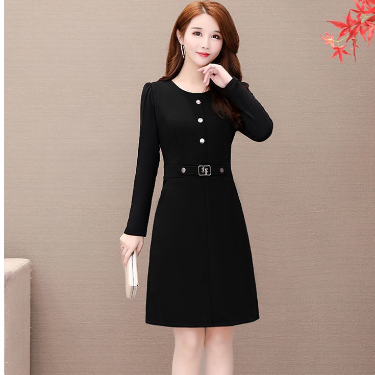 Váy mẹ mùa xuân và thu mới nữ dài tay trung niên plus size đế phiên bản hàn quốc ngang hông