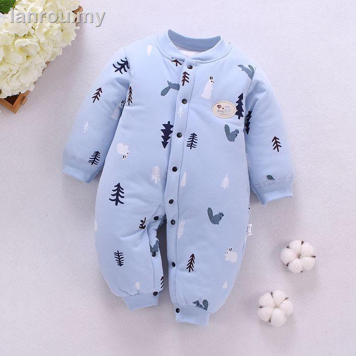 Bộ Đồ Ngủ Vải Cotton Mỏng Giữ Ấm Mùa Thu Đông Cho Bé Sơ Sinh 0-3 Tháng Tuổi