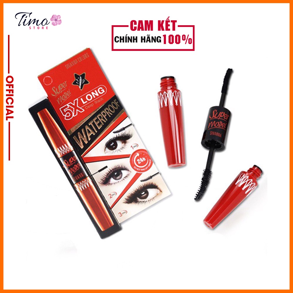 Mascara cong mi dài mi gấp 5 lần chính hãng Thái Lan Sivanna Super Model 5X Long Deep Black | TM064