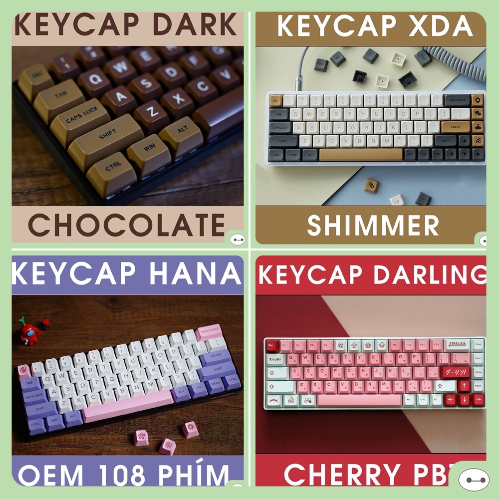 BỘ NÚT KEYCAP BÀN PHÍM CƠ IN HÌNH CHẤT LIỆU PBT, ABS LẮC ĐẦU