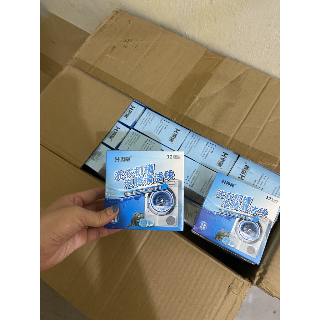 Hộp 12 Viên Tẩy Vệ Sinh Lồng Máy Giặt, Sủi sạch vi khuẩn, Tẩy Sạch Cặn Bẩn Lồng Giặt