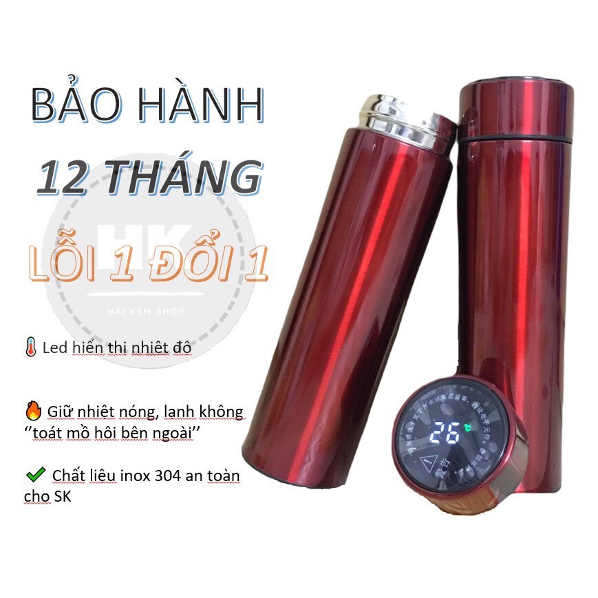 Bình đựng nước [BẢO HÀNH 12 THÁNG] Bình giữ nhiệt inox nóng lạnh, có tấm lọc trà hiển thị nhiệt độ