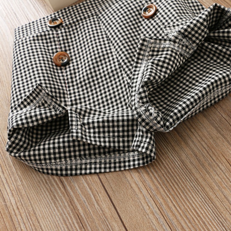 Set áo chiffon kiểu cột nơ và quần short ca rô cho bé gái