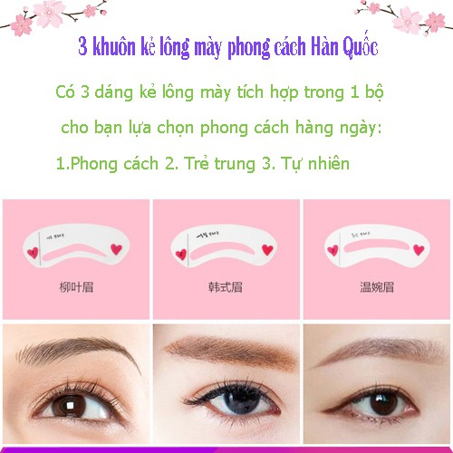 Set 3 Khuông Kẻ Lông Mày, Bộ 3 Kiểu Lông Mày Phong Cách Hàn Quốc