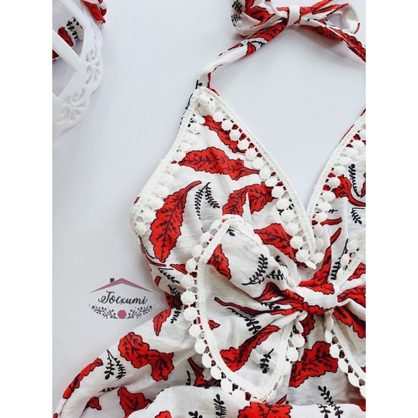 Body yếm lá đỏ ren bi xinh yêu - Tocxumi