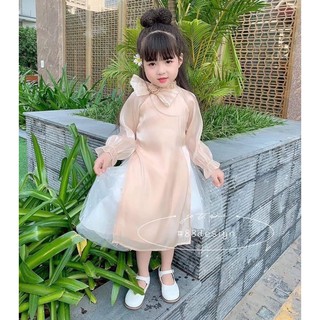 Áo dài bé thiết kế nơ cổ