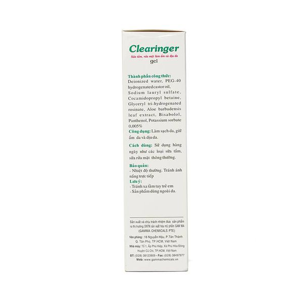 Clearinger gel - Sữa tắm, sữa rửa mặt làm ẩm và dịu da