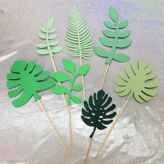 Bộ 7 que cắm lá cây trang trí bánh kem, set cây bằng vải dạ