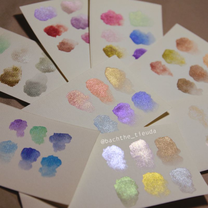 [Tiểu Dạ] Pocket màu nước nhũ - 1ml x 6 màu - Các tông màu độ loang tốt