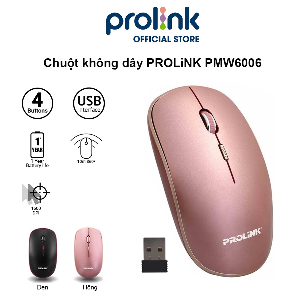 Chuột không dây PROLiNK PMW6006 giá rẻ, độ nhạy cao dành cho PC, Macbook, Laptop