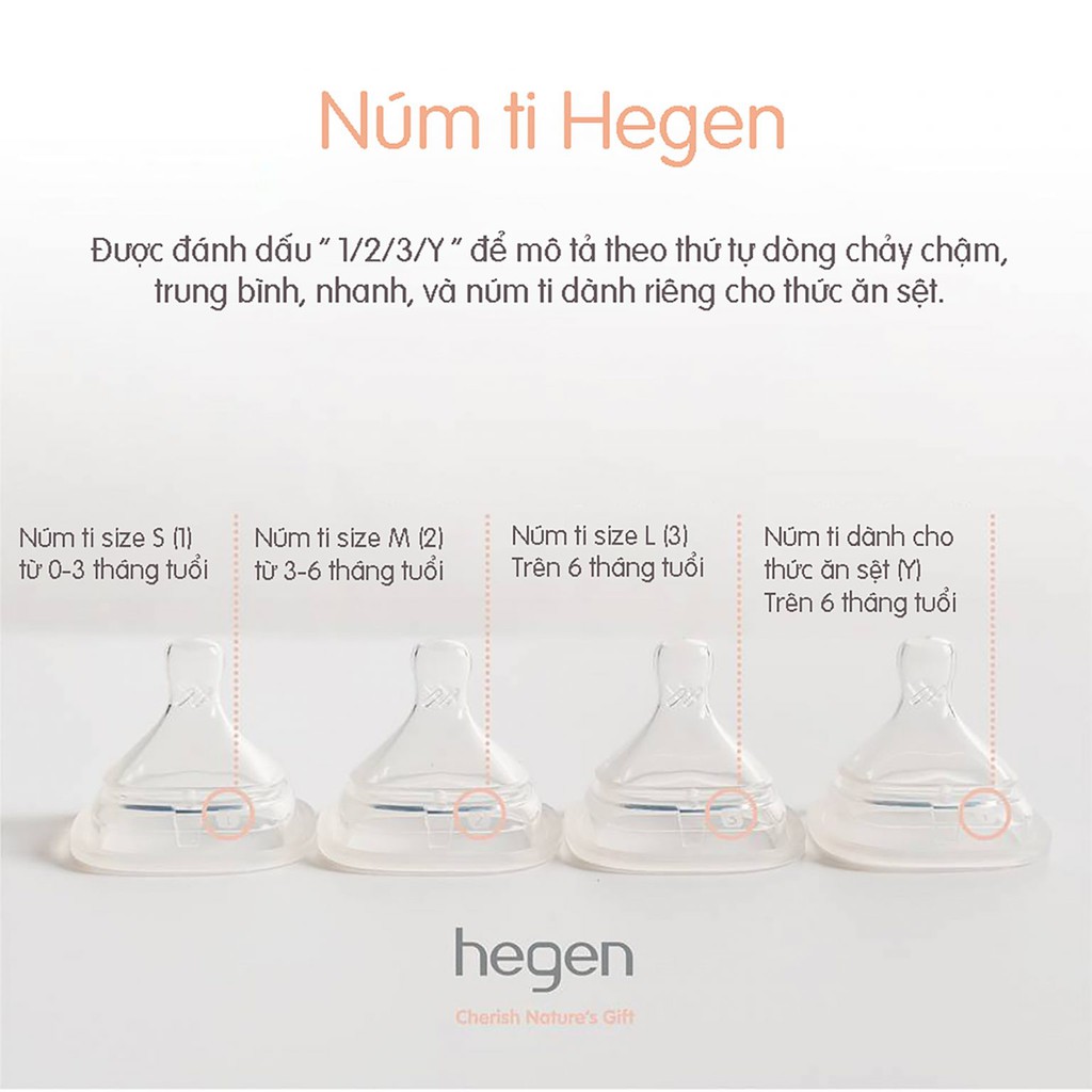 Núm ti HEGEN dành cho bé 0m+ / 3m+ / 6m+ / Y-cut 6m+ (Set 2 núm)