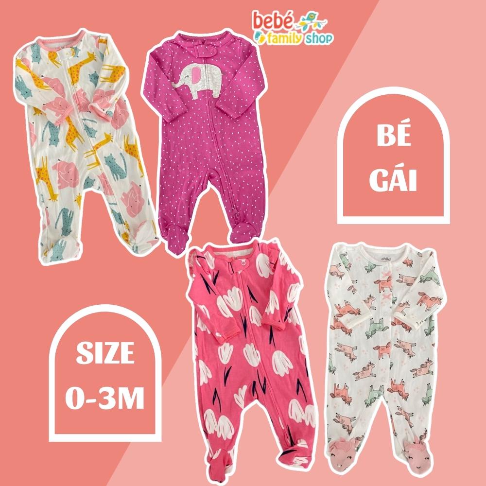 [Size 0-3M] Bộ body liền thân cho bé gái/ Body liền tất, body dài không tất cho bé/ Sleepsuit cho bé gái xuất dư- SL