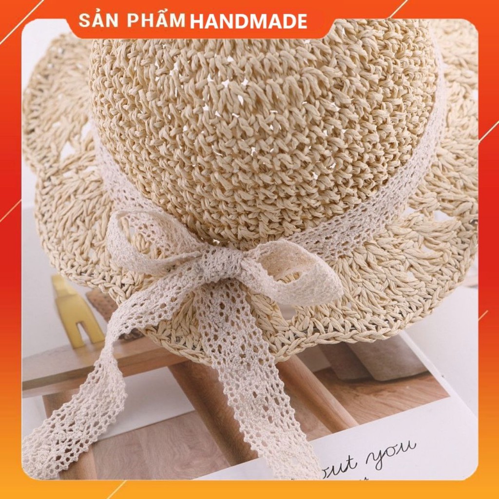 Mũ Cói HANDMADE Phong Cách Vintage Nón Cói Phối Ren Cực Xinh Siêu Thoáng Cho Bé Gái Từ 1 Đến 7 Tuổi