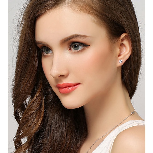 Khuyên tai bạc đính đá thạch anh tím phong cách thời trang Âu Mỹ