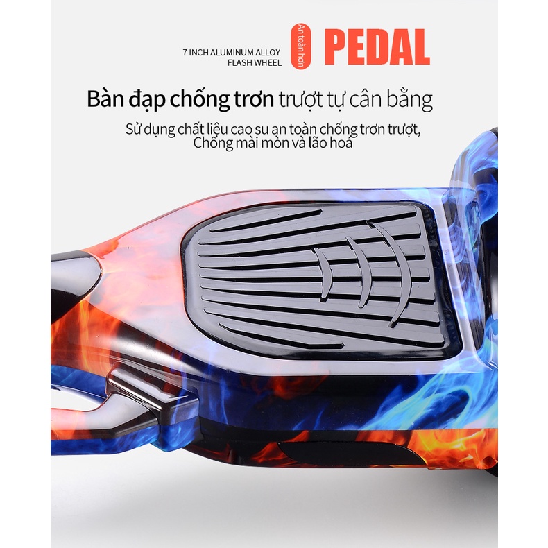 Xe cân bằng  2 bánh lớn 7 inch  +Đèn LED nháy+ Kết nối Bluetooth+Loa vòm kép Xe cân bằng thông minh