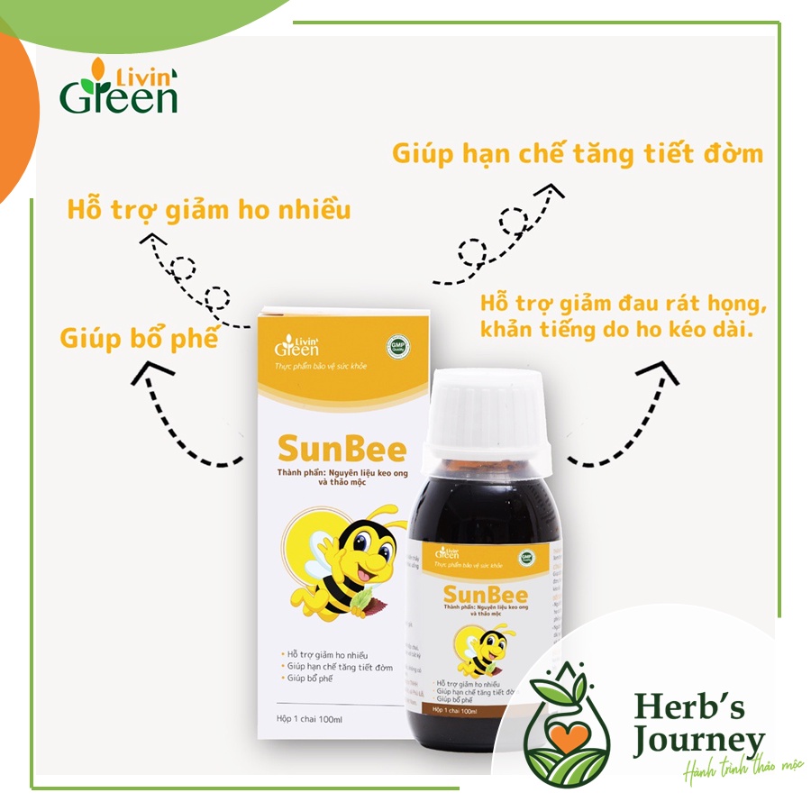 Siro ho keo ong Sunbee - giảm ho giảm đờm - Thành phần keo ong và thảo mộc an toàn cho trẻ em - CT TNHH Livin' Green