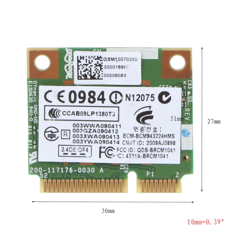 Rx Card Wifi Băng Tần Kép 802.11 A / G / N Nửa Nửa Rõ Ràng Mini Pci-E Cho Hp Bcm943224Hms Thẻ