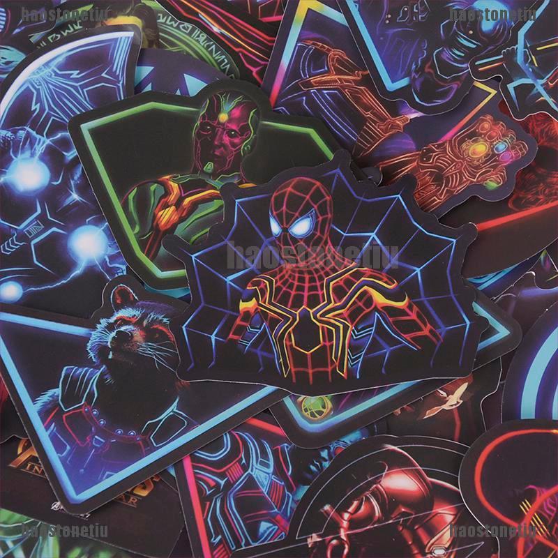 Set 49 Miếng Dán Họa Tiết Anime The Avengers Màu Neon Trang Trí Laptop / Tủ Lạnh
