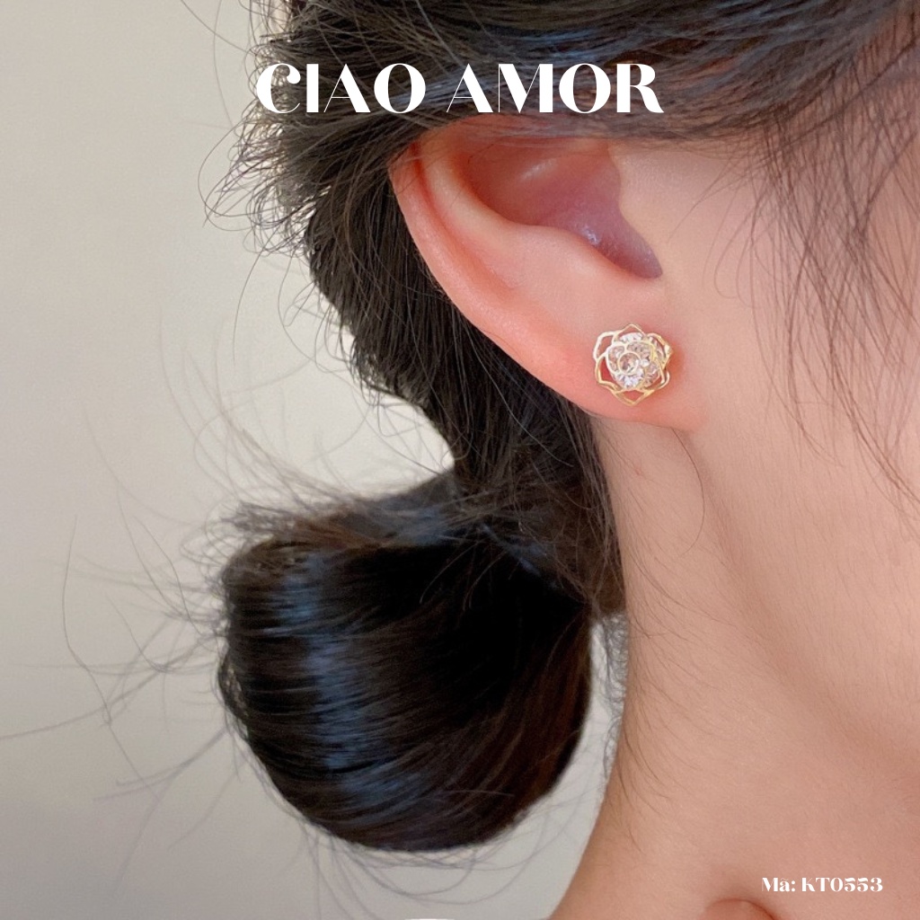 Set khuyên tai nụ nữ đuôi bạc 925 hoa hồng sang trọng Trang sức Ciao Amor - KT0553