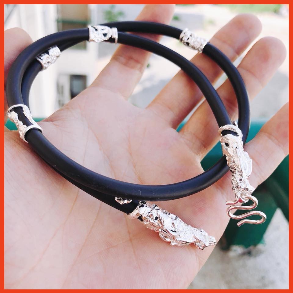 Dây chuyền nam cao su charm mạ bạc 925 khóa Rồng thời trang