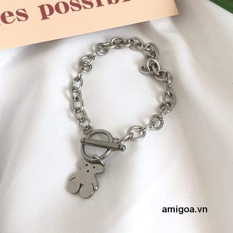 ✨✨Vòng Tay Thép Titan Không Phai Thiết Kế Hình Gấu Phong Cách Hip Hop Cá Tính