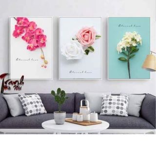 Tranh canvas hoa treo phòng khách bộ 3 tranh 40x60 kèm khung