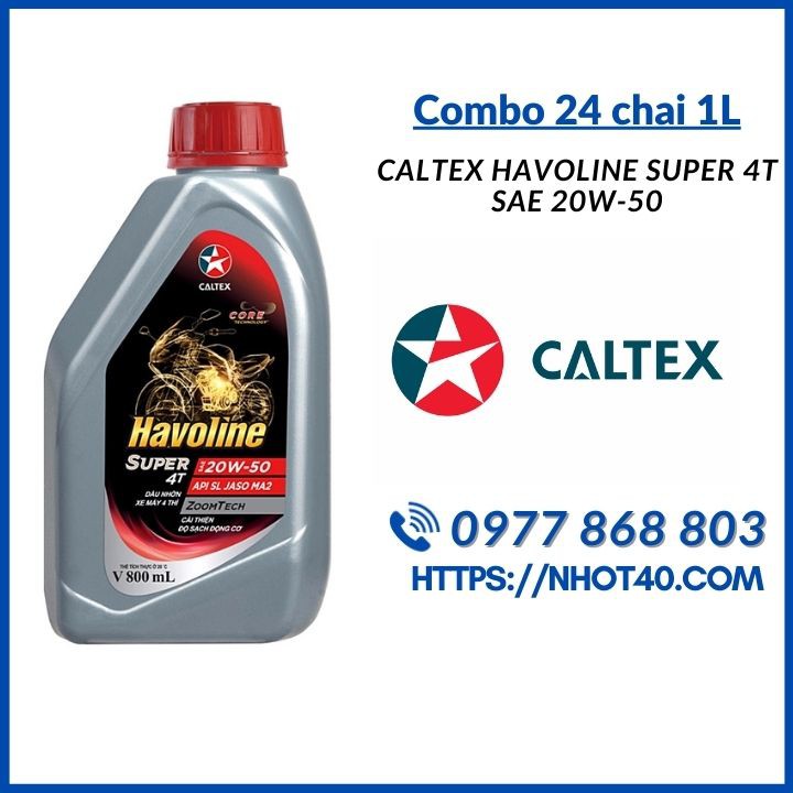 [Combo 24 Chai 0.8L] Dầu nhớt Caltex Havoline Super 4T SAE 20W-50 0.8ML