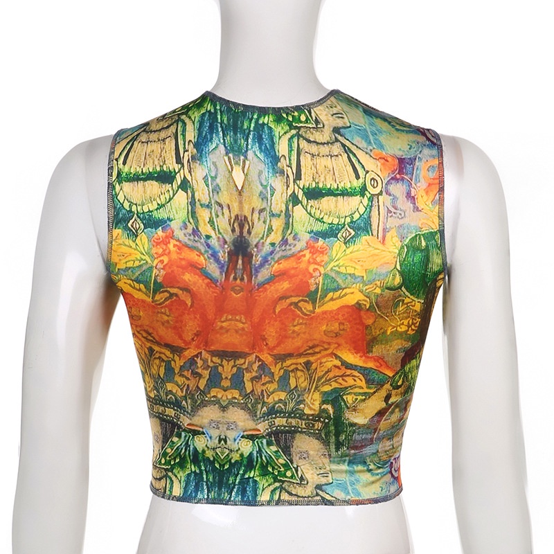 Áo Tank Top Sát Nách Cổ Tròn In Họa Tiết Nghệ Thuật Cá Tính Cho Nữ