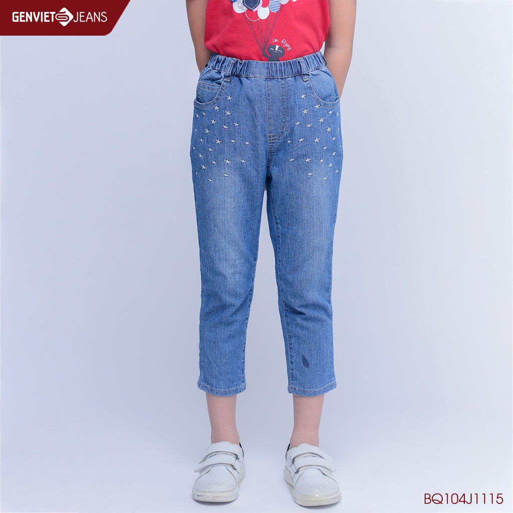 Quần Dài Jeans Bé Gái Phối Họa Tiết Sao GENVIET KIDBQ104J1115