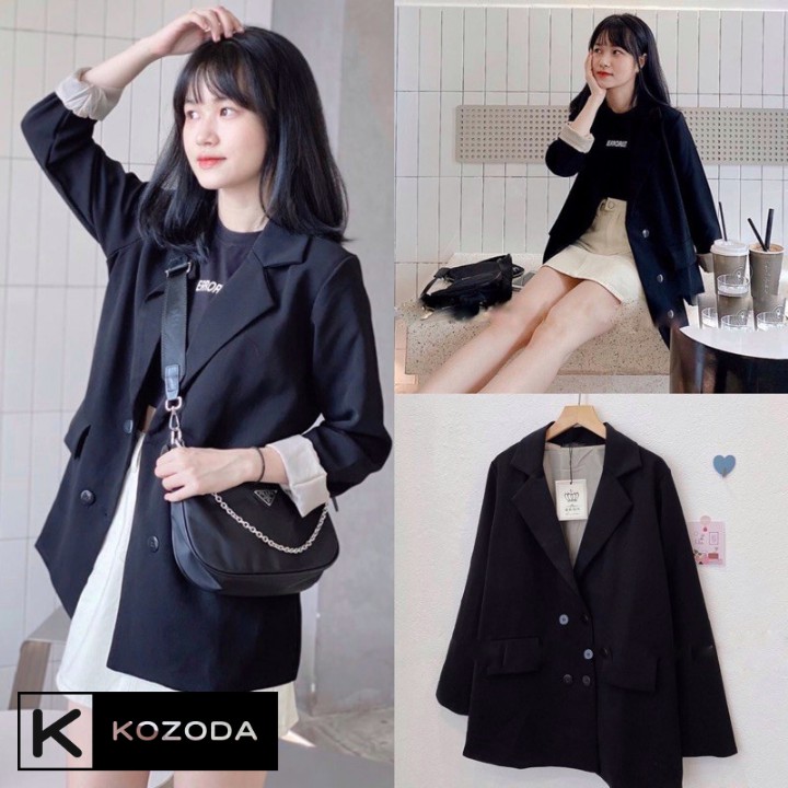 Áo blazer nữ áo vest khoác ngoài phong cách hàn quốc màu đen nâu tây kẻ 2 lớp 1 lớp kozoda AK1