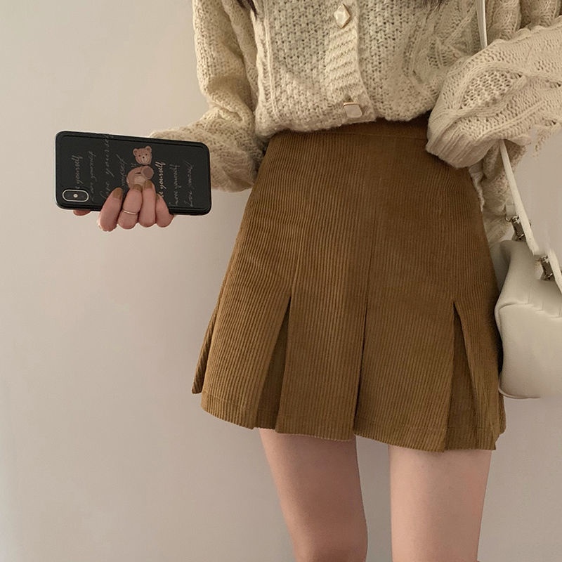 COZOK Chân váy xếp ly lưng cao kiểu dáng đơn giản phong cách retro