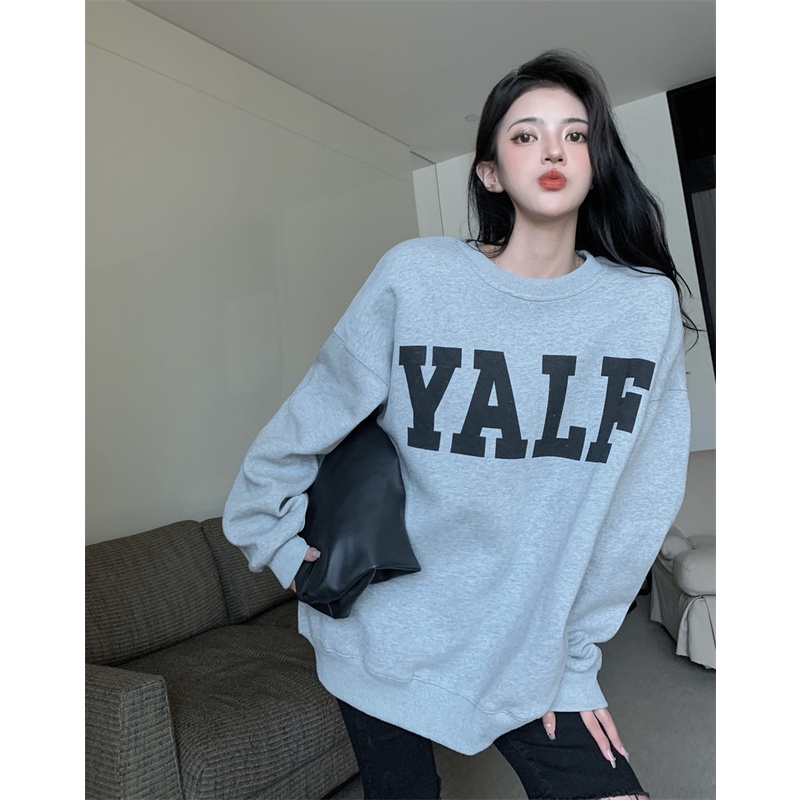 Áo Len Tay Dài Dáng Rộng Rãi Hoạ Tiết In Chữ Thời Trang Mùa Xuân Thu Cho Nữ