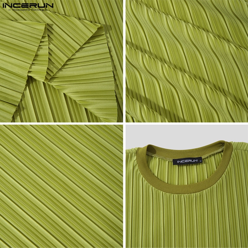 Áo thun nam INCERUN cổ tròn tay ngắn dáng rộng thời trang Hàn Quốc 3 màu tùy chọn