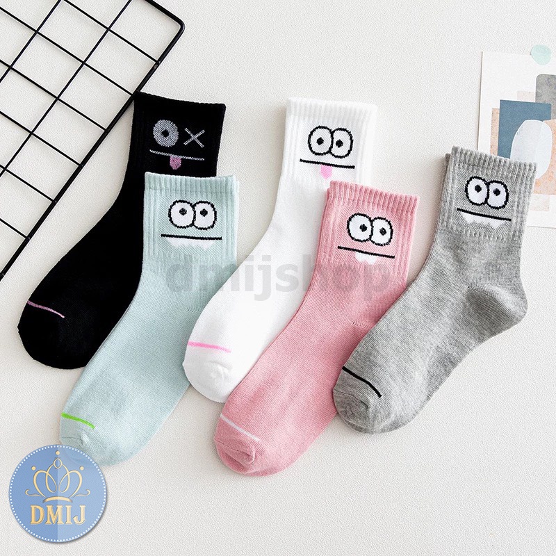 Set 5 đôi tất nữ cổ cao nhiều màu vớ nữ cổ cao họa tiết đôi mắt TD44