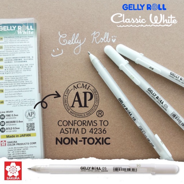 [RẺ NHẤT] Bút Trắng Gelly Roll Sakura Full Nét (0.5-0.8-1.0)