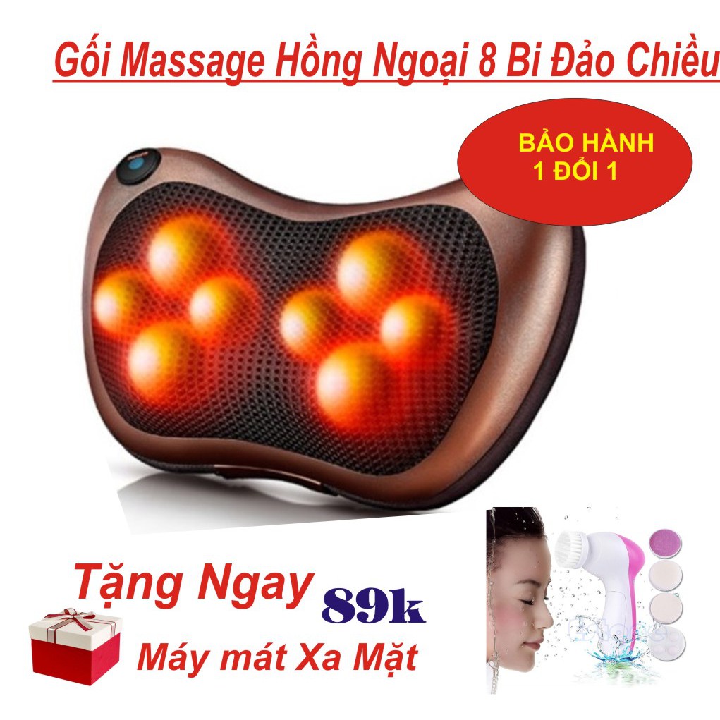 Gối mát-xa Massage Magic 8 bi hồng ngoại đảo chiều + Tặng Máy Mát Xa Mặt_ Hàng nhập khẩu