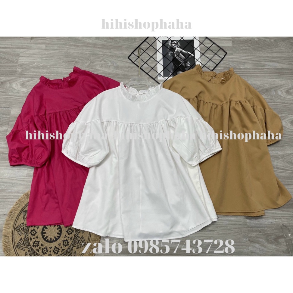 Áo babydoll tiểu thư cổ tròn ngắn tay PN00346 hihishophaha