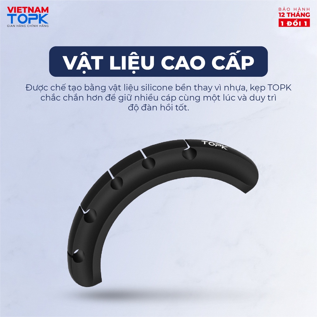 Kẹp cố định dây cáp TOPK L16 -Đế dán silicon gọn gàng tiện dụng - Hàng phân phối chính hãng - Bảo hành 12 tháng