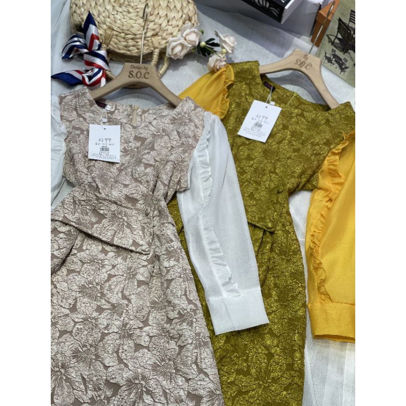 Đầm gấm xốp phối tay siêu cấp ( kèm hình thật) | BigBuy360 - bigbuy360.vn