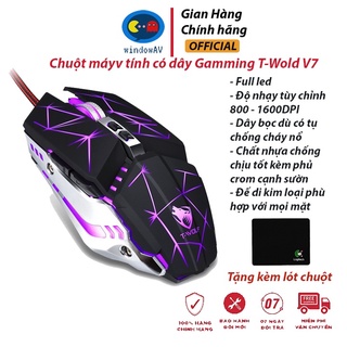 Chuột máy tính có dây chuyên game t-wolf v7 full led, chuột gamming siêu nhạy chỉnh 800 - 1600 dpi, đế di kim loại