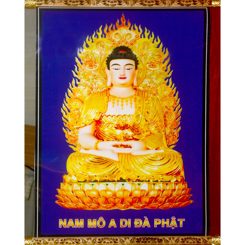 Tranh Đức Phật A Di Đà treo tường nẹp gỗ khổ 46x62cm-Nhiều mẫu