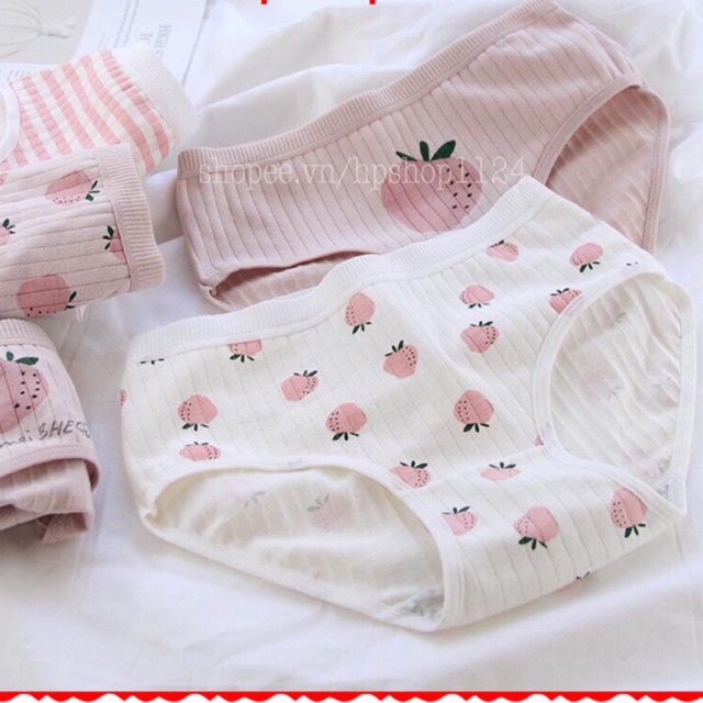 Quần lót nữ cotton gân tăm quả dâu dễ thương thấm hút mồ hôi co giãn tốt T31